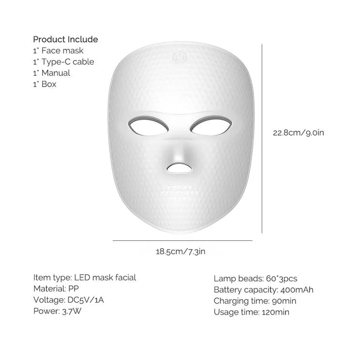 7 Colors LED Facial Mask Light Therapy Red Light Facial Mask for Anti-Aging Rejuvenation Brighten Skin Beauty Device