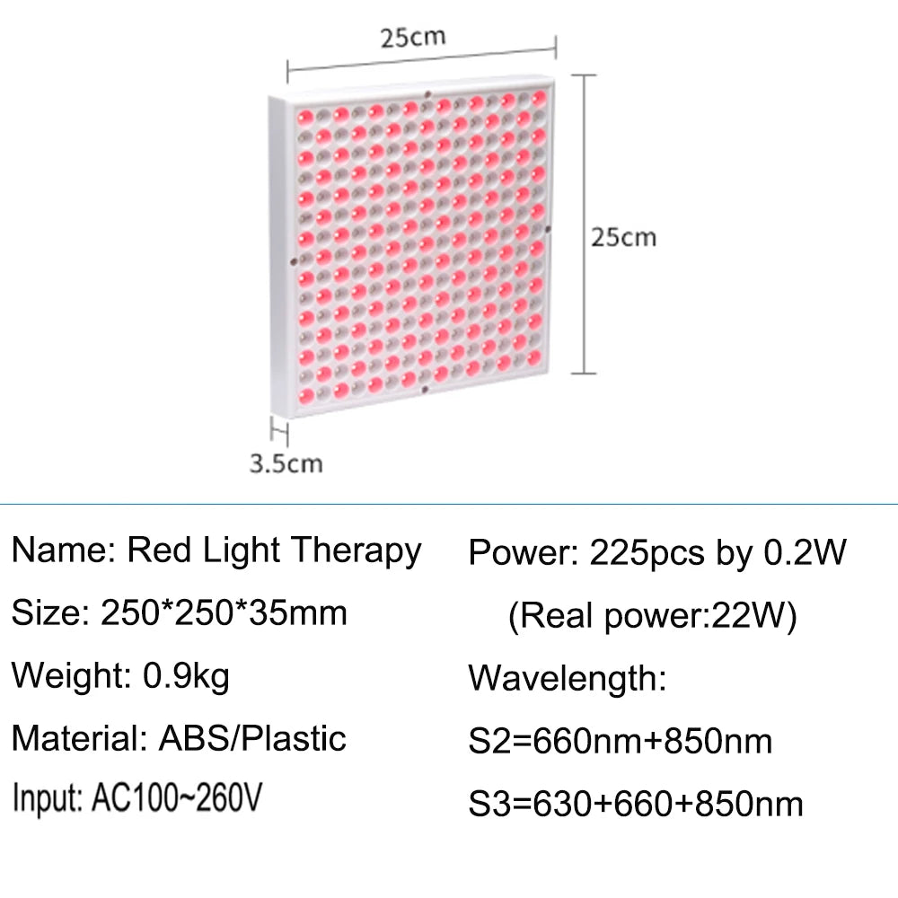 Anti Aging 850nm Infrared Panel Therapy, 660nm Red LED Facial Light Therapy  225 LED Red Light