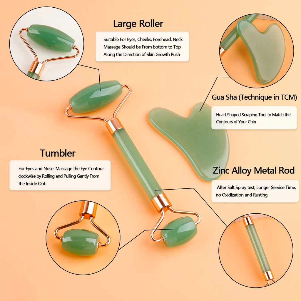 2pcs Double-end Gua Sha Massage Roller Neck Face Board Facial Skin Lifting Scraper Anti-Wrinkle Beeswax Stone Scraping Massager