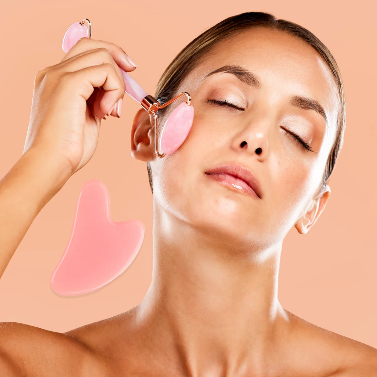 2pcs Double-end Gua Sha Massage Roller Neck Face Board Facial Skin Lifting Scraper Anti-Wrinkle Beeswax Stone Scraping Massager