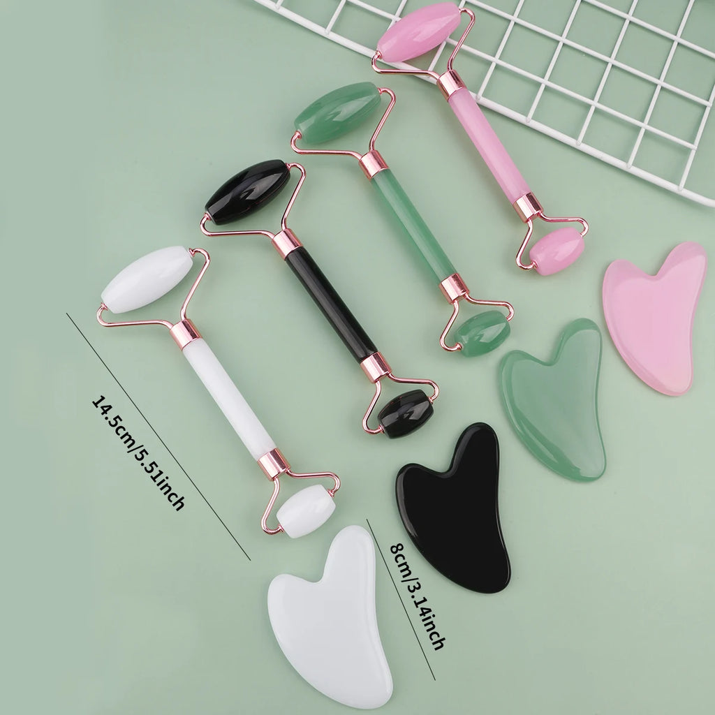 2pcs Double-end Gua Sha Massage Roller Neck Face Board Facial Skin Lifting Scraper Anti-Wrinkle Beeswax Stone Scraping Massager